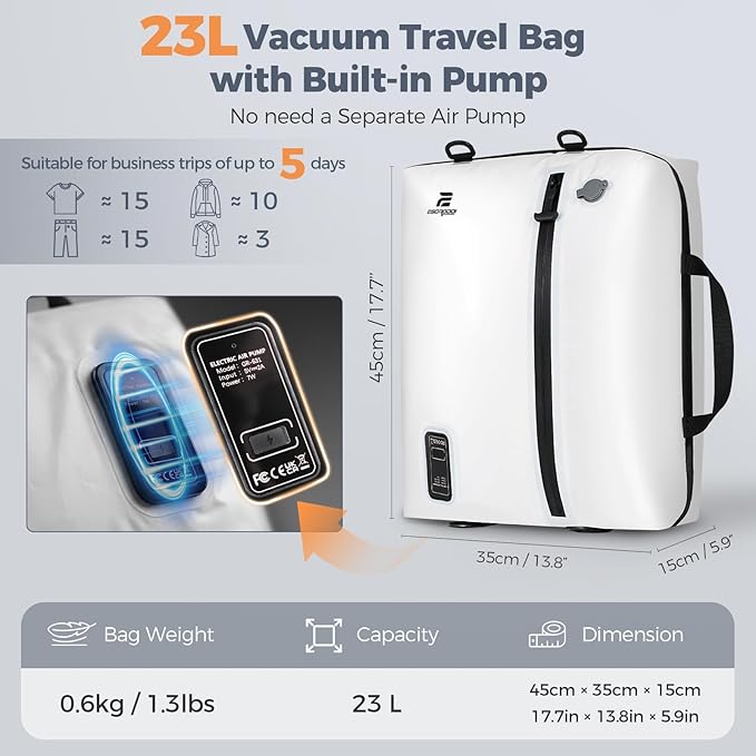 Travel Vacuum Bags with Built-in Pump, White | Reusable Vacuum Seal Bags for Clothing,Luggage,Packing Compression Storage Bags for Carry-On,Suitcase&Backpack - Image 2