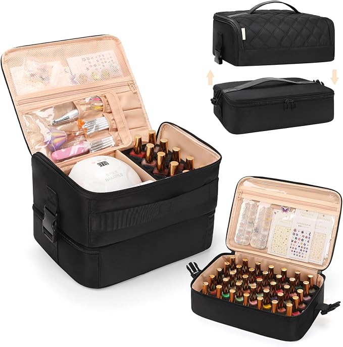 OCHEAL Nail Polish Organizer, Holds Nail Lamp and 45+ Bottles,3 Usage Modes Detachable Nail Storage Bag Travel Nail Tech Case Holds Nail Kit Stuff Manicure Tools -Black by OCHEAL