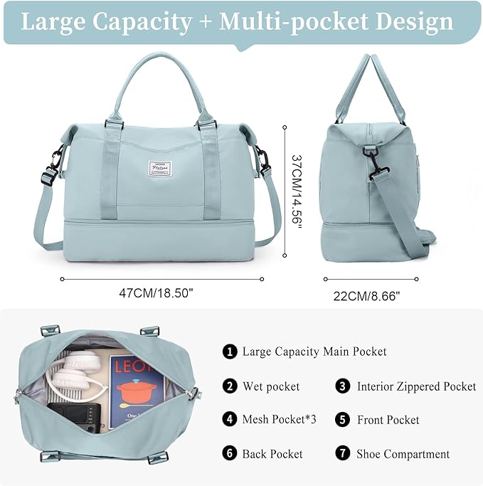 Weekender Bags for Women, Personal Item Travel Bag with Shoes Compartment | Overnight Travel Duffel Bag with Toiletry Bag, Airplane Friendly Carry-On Bag - Image 4