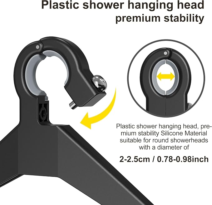 Orimade Adjustable Anti-slip Shower Caddy over Head, Rustproof Bathroom Hanging Organizer with 2 Hooks for Razor, No Drilling Shower Shelves Storage Rack 3 Tier, Black - Image 3