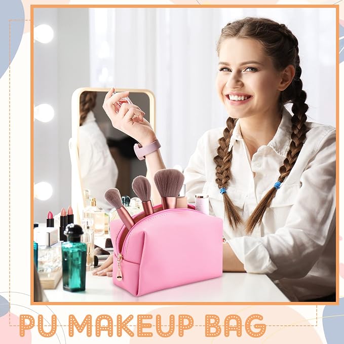 Kigeli Aesthetic Makeup Bags PU Leather Cosmetic Pouches Waterproof Plain Toiletry Bags Makeup Pouches Bulk for Women Party Gift Travel Storage Organizer(Macaron,7.1 x 2.8 x 4.3 in) - Image 5