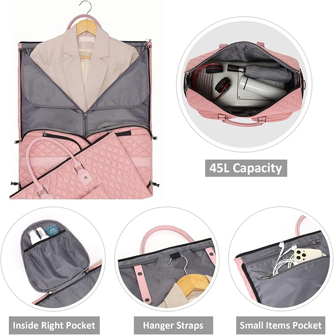 Womens Convertible Garment Bags for Travel, Modoker Waterproof Carry On Garment Bag Garment Duffel Bag - 2 in 1 Hanging Suitcase Suit Travel Luggage Bag, Pink - Image 4