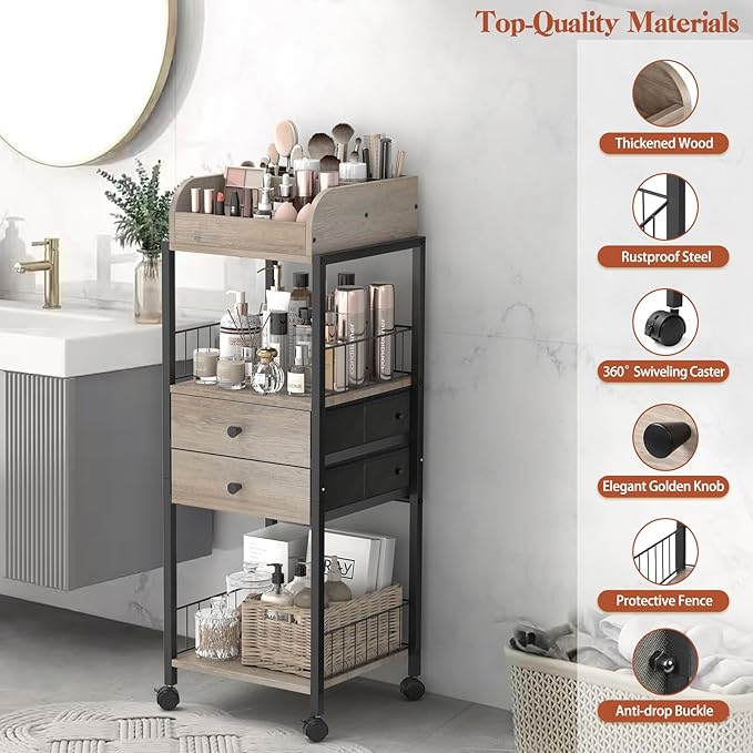 Makeup Organizer, Floor Skincare Organizers Make Up Organizers and Storage with Drawers, Vanity Organizer Cosmetics Display Cases Holder for Skin Care Nail Polish Perfume Black - Image 4