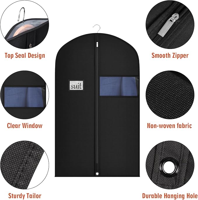 Univivi 10 Pack Suit Bags Garment Bag for Men Storage, 40-Inch Suit Bags for Closet Storage with Clear Window and ID Card Holder for Suit Jacket, Skirt, Shirt and Coat - Image 3