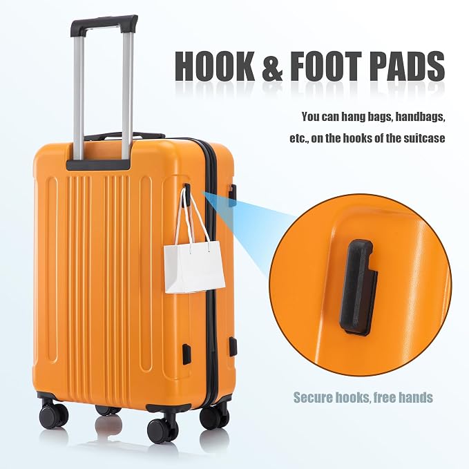 GDFStudio 20/24/28 Inch 3 Piece Luggage Set, ABS Hard Shell Spinner Suitcase with 360° Silent Wheels,TSA Combination Lock, Large Capacity Travel Luggage with Retractable Handle,Carry On,Orange - Image 5