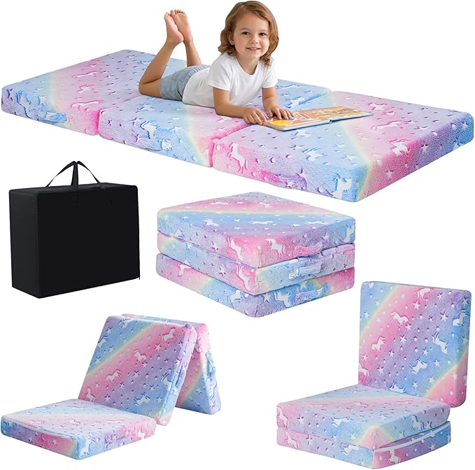 MeMoreCool Glow Star Kids Foldable Floor Mattress, 57x22 Inch Colorful | Glow star foldable mattress for kids room, classroom flexible seating, travel by MeMoreCool