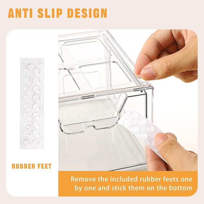Stebopum 6 Pack Stackable Makeup Organizer, 4.4'' Tall Acrylic Bathroom Makeup Organizer and Storage Drawer with Pull-out Handle, Clear Plastic Storage Bins for Vanity,Pantry,Desk,Undersink,Kitchen - Image 3