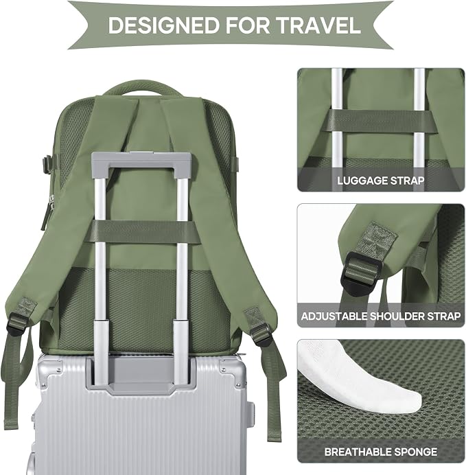 coowoz Travel Backpack For Women Men,Carry On Backpack,Hiking Backpack Waterproof Outdoor Sports Rucksack Casual Daypack travel essentials（Gray Green） - Image 7