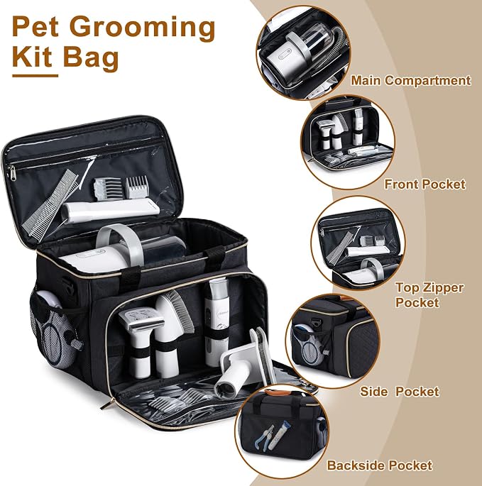 Dog Grooming Vacuum Bag, Pet Grooming Kit Bag Perfect for Dog Hair Vacuum & Grooming Tool Kit Accessories- Black - Image 2