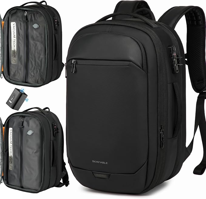 Vacuum Seal Travel Backpack 45L with Pump, Expandable Carry On Backpack with Air Compression System, Water Resistant TSA Lock, Fits 16" Laptop for Travel by Unknown