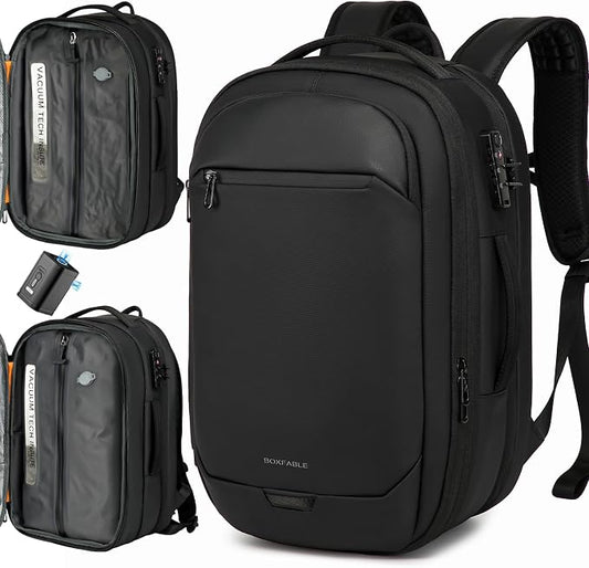 Vacuum Seal Travel Backpack 45L with Pump, Expandable Carry On Backpack with Air Compression System, Water Resistant TSA Lock, Fits 16" Laptop for Travel by Unknown