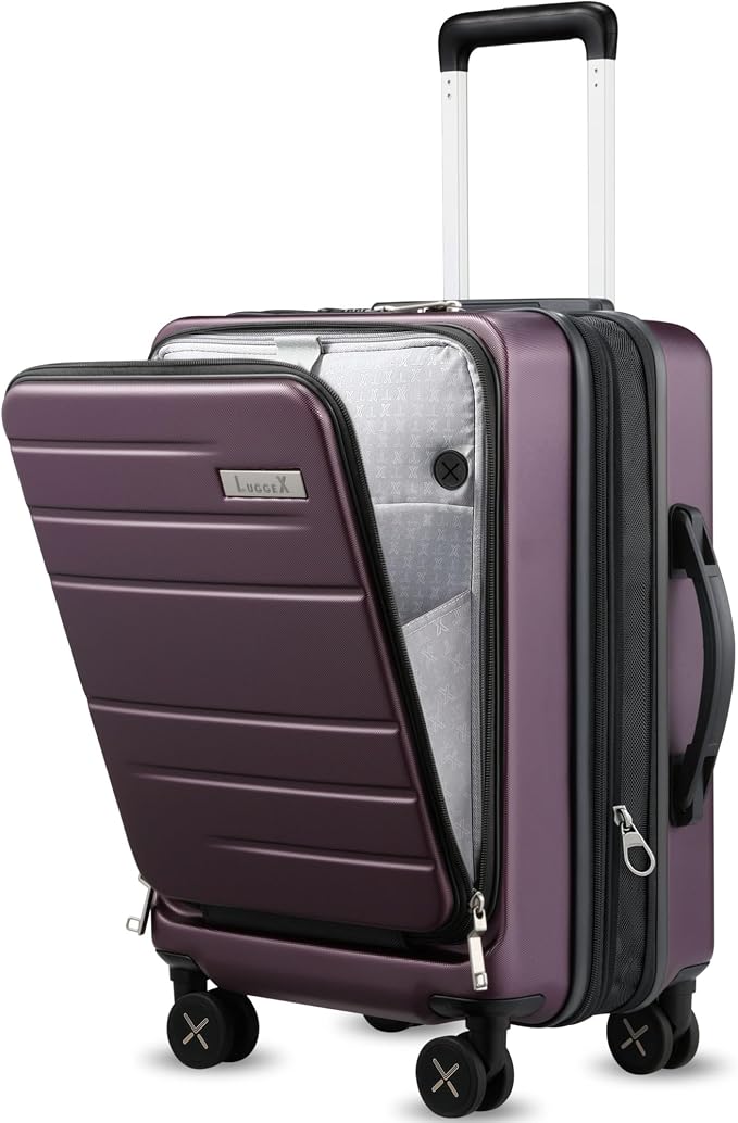 LUGGEX Carry On Luggage Front Opening 22x14x9 Airline Approved, Expandable Polycarbonate Suitcase with Front Pocket (Purple, 20 Inch) by LUGGEXLUGGAGE