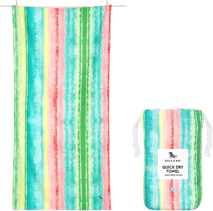 Dock & Bay Beach Towel - Quick Dry, Sand Free - Compact, Lightweight - 100% Recycled - Includes Bag - Watermelon Sugar - Large (160x90cm, 63x35) by DockBay