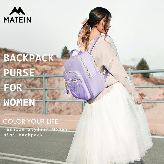 MATEIN Purple Backpack Purse, Fashion Cute Mini Bookbag for Women, 2pcs Set | Waterproof Ladies Girls Travel Backpack, Stylish Multipurpose Design Casual Daily Handbags, Shoulder Bag for Work School - Image 8