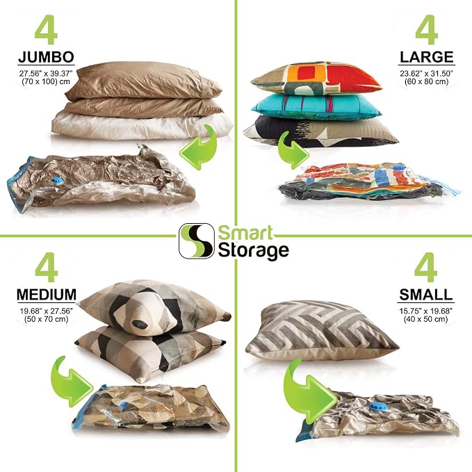 16 Pack Vacuum Storage Bags Space Saver Set with Hand Pump, 4 Jumbo 4 Large 4 Medium 4 Small Vacuum Seal Bags for Clothes Comforters Blankets Bedding Travel, Reduces Original Volume 80% - Image 7