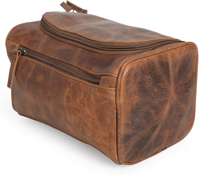 (9 inch Medium Size) Real Grain Leather Toiletry Bag for Men, Dopp kit with Waterproof Lining, Toiletries Organizer, Grooming Travel Bag Pouch, Bathroom Shaving Kit Zipper Bag - Image 4