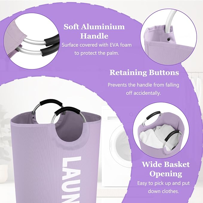 Super Large Laundry Basket with Handles, 125L Foldable Dirty Clothes Hamper for Adult, Stand-alone Laundry Hamper in 600D Oxford Fabric, Purple Storage Basket for Family, Guest House,Purple - Image 3