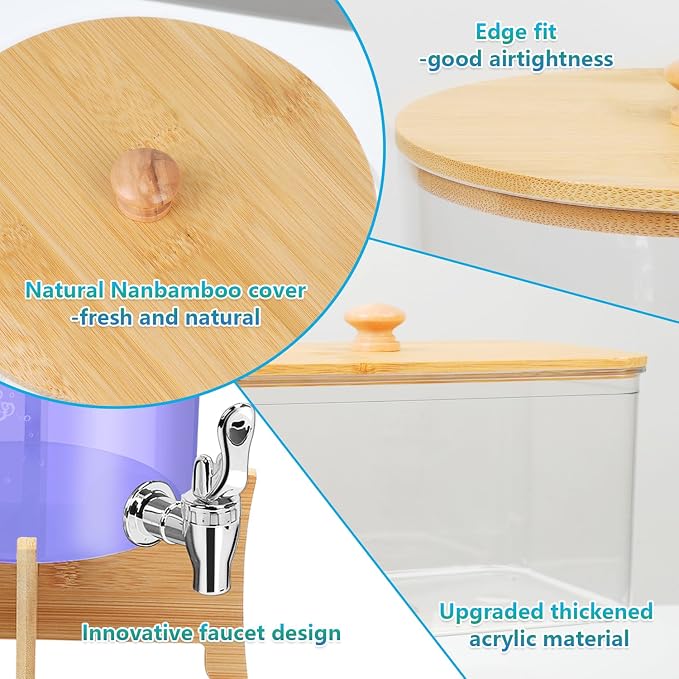 Laundry Detergent Dispenser*2 with Shelf & Bamboo Lid for Liquid Detergent, Laundry Soap Scent Booster & Fabric Softener Dispenser for Laundry Room Organization and Storage with 2 Cups & 20 Labels - Image 5