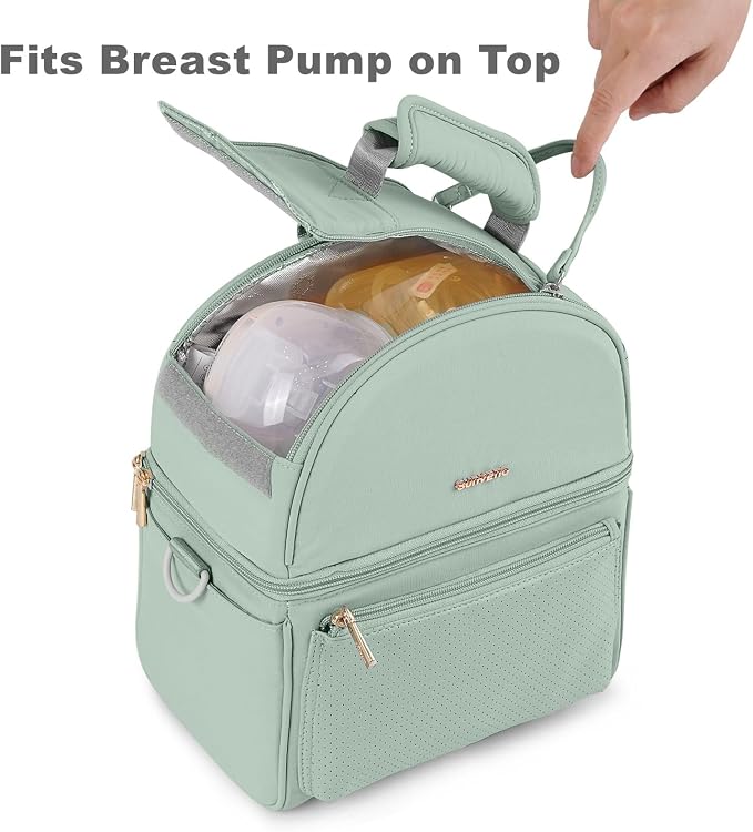 SUNVENO Breast Milk Cooler Bag with Detachable Insulation Box, Double-Layer Pumping Travel Bag for Work & Daycare, Fits Bottles, Ice Packs and Pump Parts,Green - Image 7