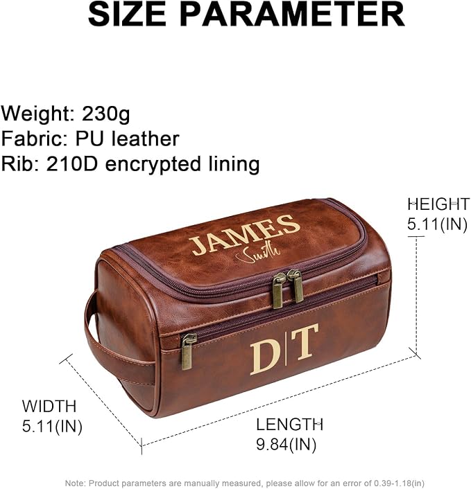 Personalized Leather Toiletry Bag, Brown, Three Layer Structure, Waterproof, Customizable Name Engraving, Travel Organizer for Men, Multi-Occasion Gift (UK1001) - Image 2