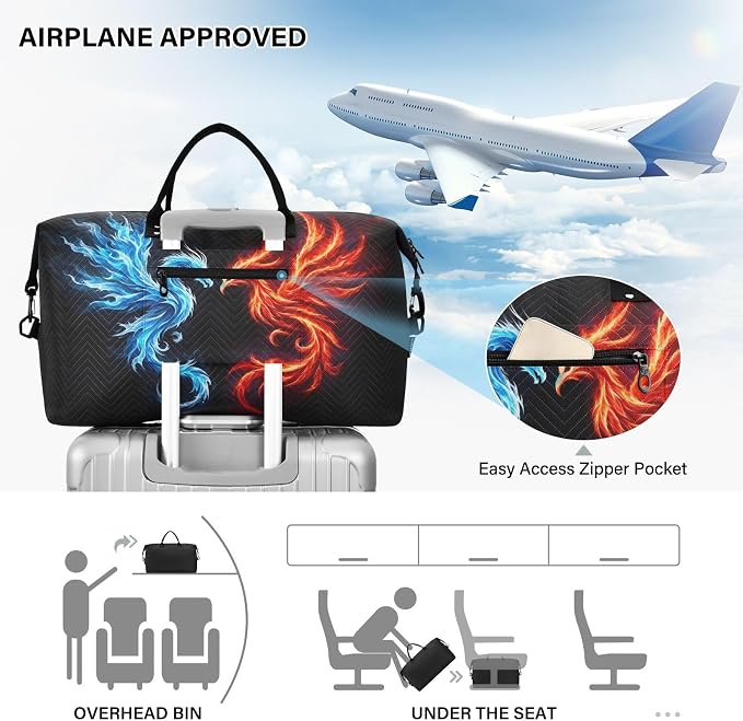 Fire Phoenix Travel Duffle Bag for Men Women Gym Bag with Storage Bag Weekender Bag Carry on Bags for Travel Trip Gym Yoga - Image 5