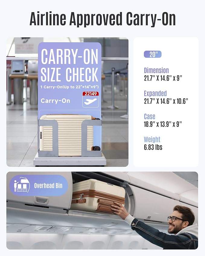 LIGHT FLIGHT Carry On Luggage 22x14x9 Airline Approved, Beige and Brown | Airline Approved, Durable Hard Shell with Wheels, Expandable Hardside, Lightweight, TSA Lock - Image 5