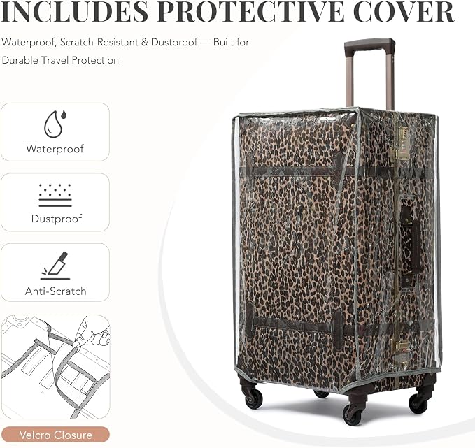 urecity Vintage Suitcase Set for Women, Vintage Luggage Sets for Women 2 Piece, Cute Designer Trunk Luggage, Retro Suit Case, Luggage Zipperless TSA Approved (Leopard, 26"+12") - Image 5