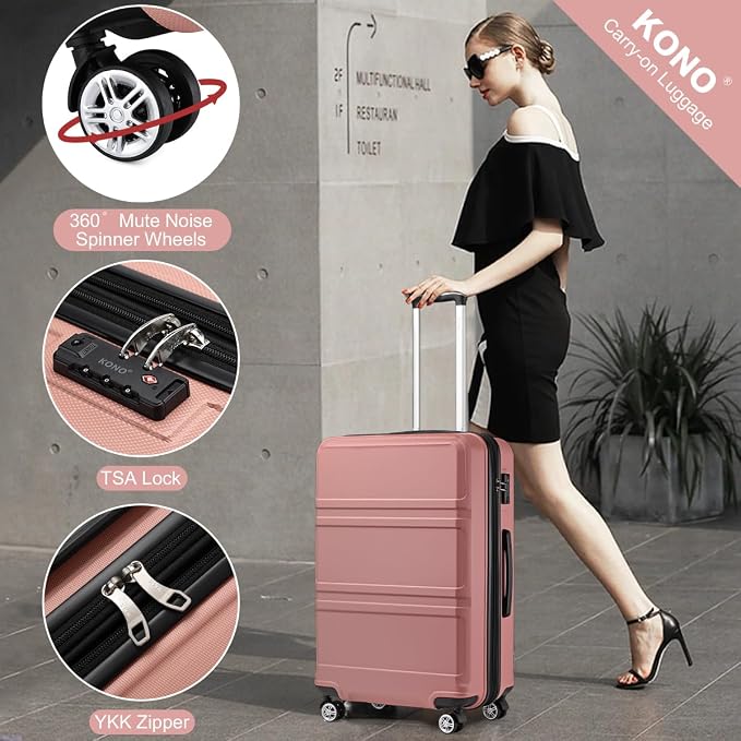 Kono 28 Inch Luggage Expandable Suitcase with Spinner Wheels TSA Lock | Lightweight PC+ABS Hardside Large Checked Luggage Durable Rolling Suitcase Nude/Rose Pink - Image 4