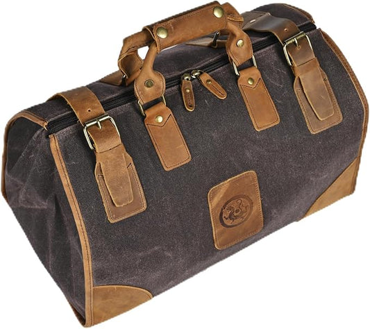 Water Resistant Canvas + Leather Travel Luggage Tote Duffle Gym Suitcase Weekender Overnight Bag For Men Male FB8151 (X-8151-Green) by Handadsume