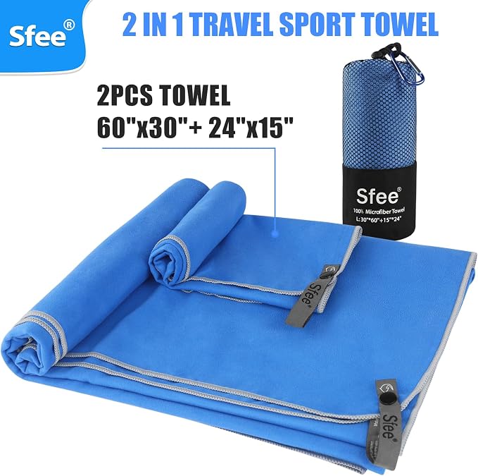 Sfee 2 Pack Microfiber Travel Towel, Quick Dry Beach CampingTowel Super Absorbent Compact Lightweight Sport Gym Towels for Beach, Gym, Hiking, Pool, Backpacking, Bath, Yoga - Image 6