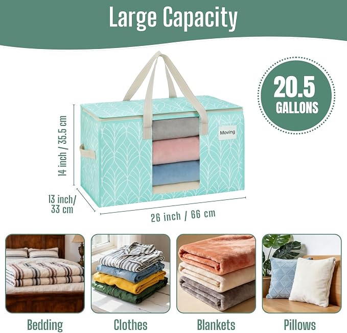VENO 8 Pack Heavy Duty Moving Bags, Clothes and Comforter Storage Bags with Clear Window, College Dorm Essentials Packing Supplies, Foldable Boxes Alternative (Evergreen, 8 Pack) - Image 3