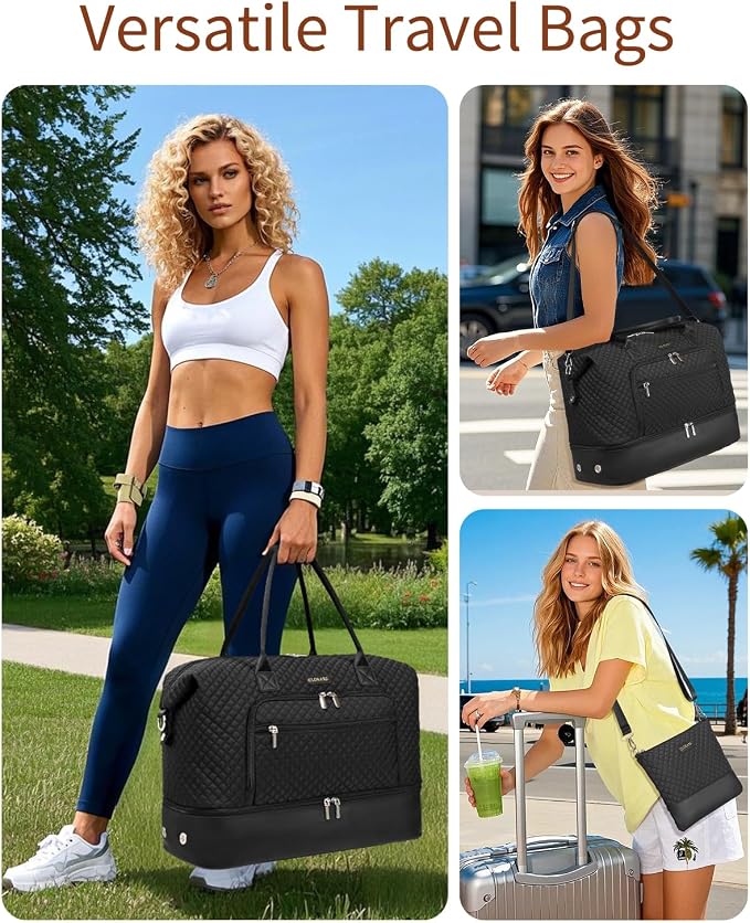 Weekender Bags for Women, Travel Duffle Bag Carry On Overnight Bag with Cosmetics Bag and Crossbody Purse for Gym Hospital, Gifts for Women, Black - Image 2