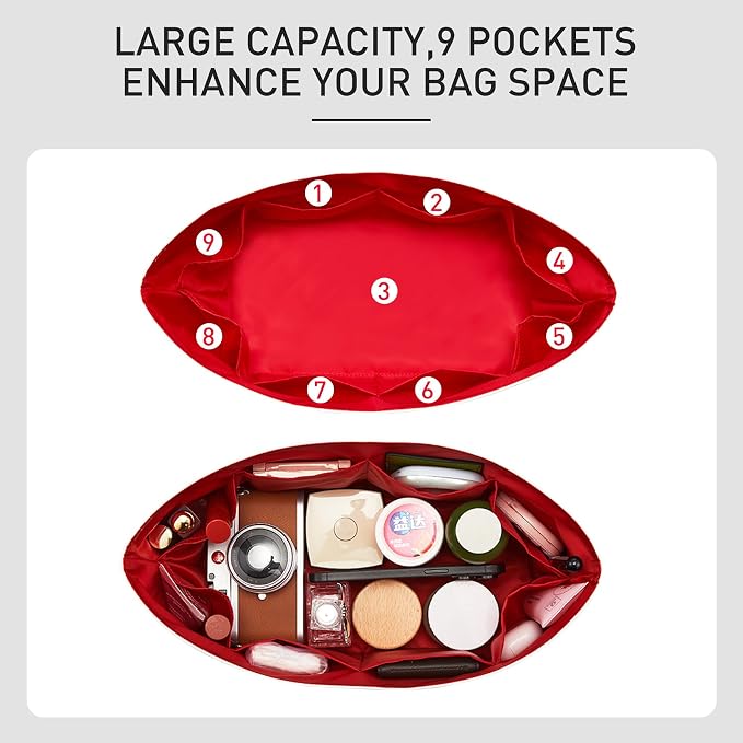 Purse Organizer Insert Compatible with Lv Neverfull PM and More, Premium DupontPaper Lighgtweight Bag Liner Diveider Shaper for Tote Handbags, White-red/M - Image 3