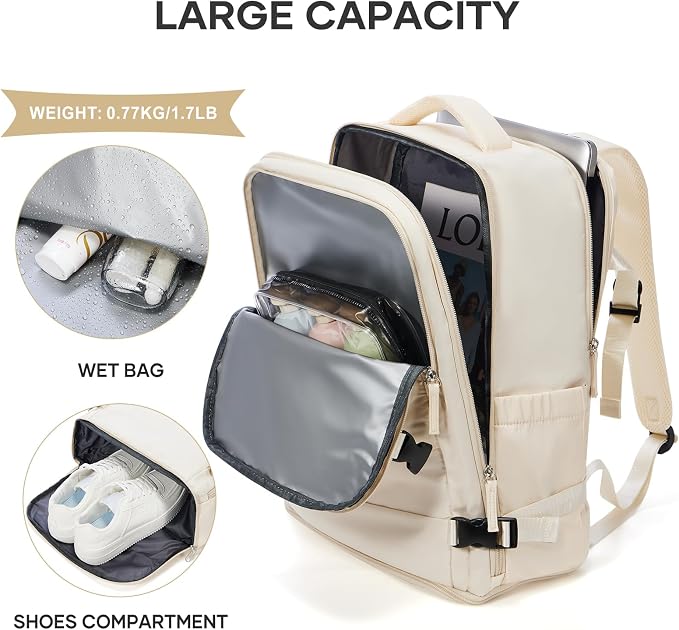 coowoz Travel Backpack For Women Men,Carry On Backpack,Hiking Backpacks Waterproof Outdoor Sports Rucksack Casual Daypack travel essentials（Off White） - Image 5