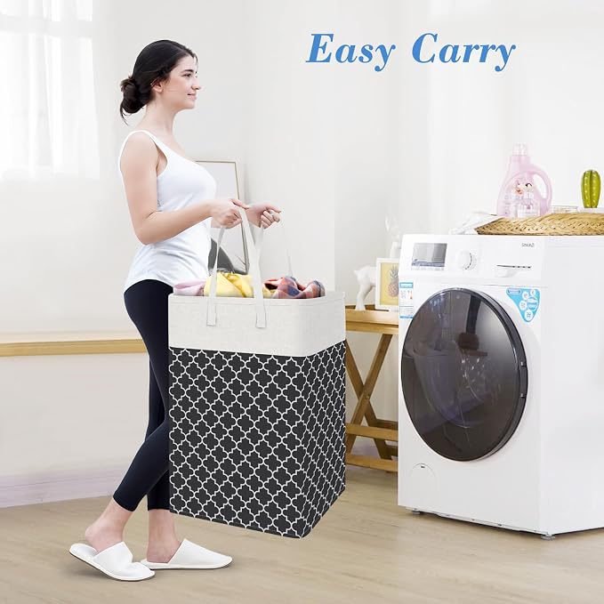 BlissTotes 3-Pack Laundry Basket, Freestanding＆Waterproof Laundry Hamper, Collapsible Tall Clothes Hamper with Easy Carry Handles for Clothes, Towels in the Family and Dorm,Clover Black,88L - Image 5