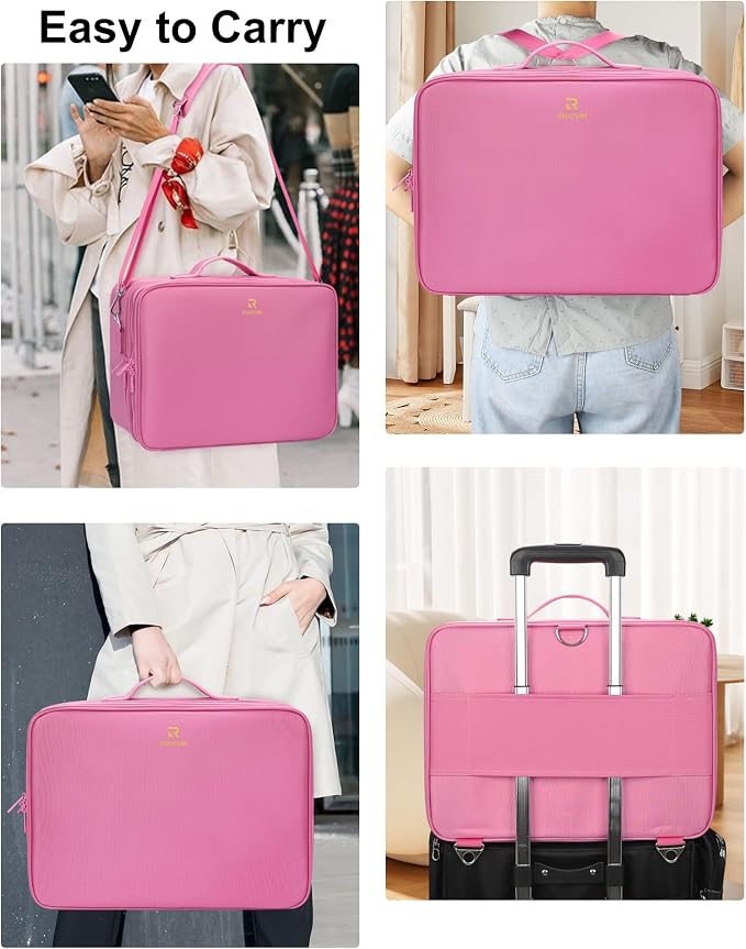 Relavel Extra Large Makeup Case Travel Train Case Professional Makeup Artist Bag Portable Nail Organizer Box Art Supply Case with Adjustable Dividers/Attach to Trolley/Shoulder Strap (Rose Pink) - Image 4