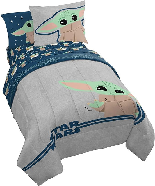 Star Wars Mandalorian Grogu Full Size Comforter Set 7 Piece Bedding, Gray | Baby Yoda, Bed in a Bag, Comforter Sheets Shams Pillowcases, Official Brand, Soft Microfiber, Machine Washable, Kids Gift by JayFranco