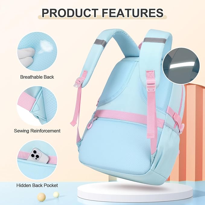 DIGOBAY Backpacks for Girls, 3PCS School Backpack with Lunch Box Pencil Pouch for Teen Girls Kids Elementary Primary Middle High College Travel School bag Bookbag Set Aquamarine-pink - Image 4