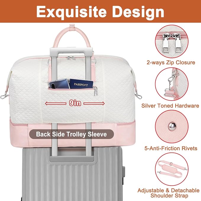 Travel Weekender Bag for Women, 21" Overnight Bag with Shoe Compartment 50L Large Travel Duffel Bag Carry On Tote for Weekend, Overnight, Business Trips, Water Resistant - Image 3