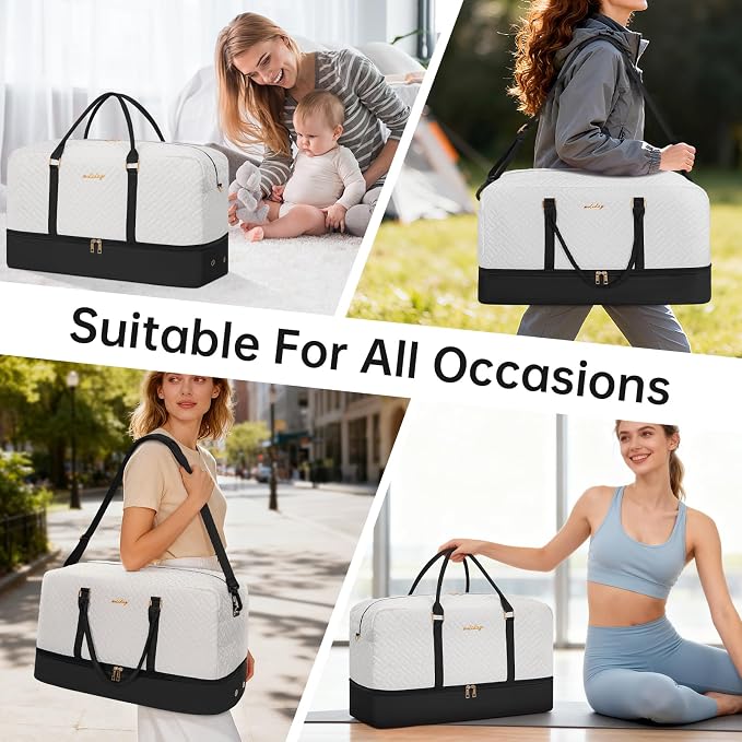 Weekender Bag for Women, 5 Pcs Set Carry on Overnight Bag, 21" Travel Duffel Bag with Waterproof Shoe Compartment for Weekend Travel Business Trip - Image 7