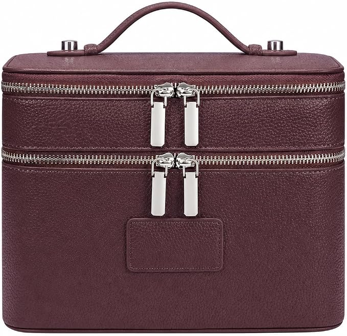 Makeup Case,Leather Double Layer Makeup Bag Duo,Large Portable Travel Toiletry Case Cosmetic Organizer for Women by idoltimes