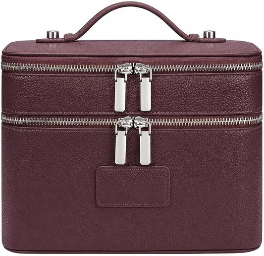 Makeup Case,Leather Double Layer Makeup Bag Duo,Large Portable Travel Toiletry Case Cosmetic Organizer for Women by idoltimes