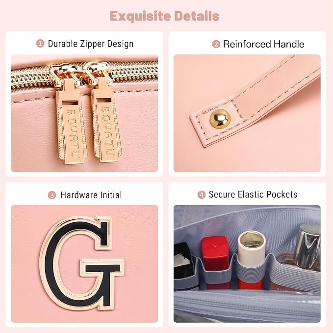 BOYATU Personalized Travel Makeup Bag: 3-in-1 Cosmetic Bag Gift for Women | Initial Make up Bag Organizer - Custom Letters A-Z - Flat Open Portable Toiletry Bag for Birthday Graduation Anniversary - Image 6