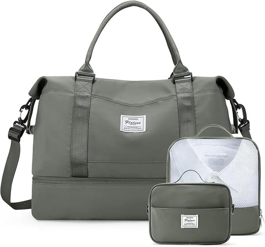 Weekender Bags for Women, Carry-On Overnight Travel Duffel Bag | Travel Bag with Shoes Compartment & Toiletry Bag, Extra Large, 3 Pcs Set by SYCNB