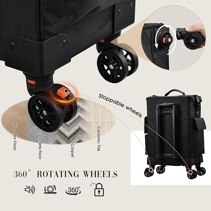 Stagiant Rolling Makeup Case 4 in 1 Soft Sided Professional Cosmetology Case on Wheels Freelance Makeup Artist Nylon Cosmetic Organize Storage Nail Technician Hair Stylist 3 Drawers Black - Image 7