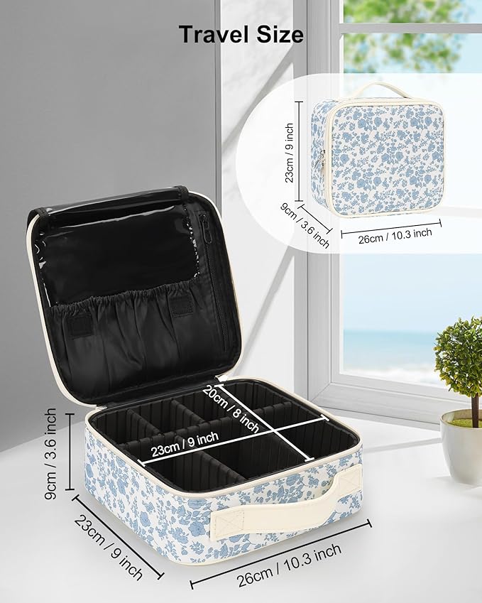 Relavel Travel Makeup Case, Professional Makeup Artist Makeup Bag, Portable Makeup Train Case Organizer with Adjustable Dividers, Cute Cosmetic Bags Birthday Gifts for Girls and Women, Floral Print - Image 5