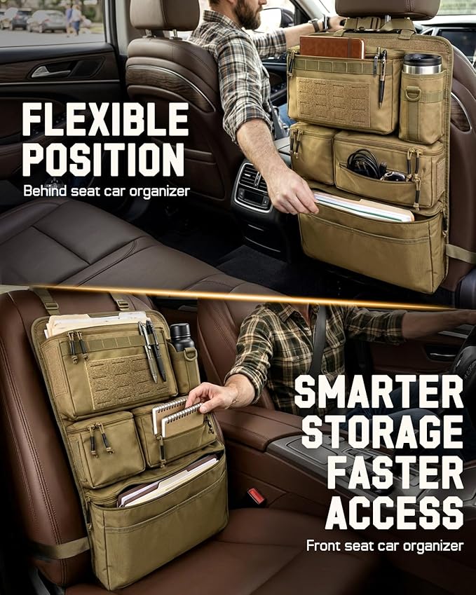 All in One Car Seat Back Organizer Fit Most Cars SUV Trucks Jeeps | Heavy Duty Molle Panel Seat Back Protector with Multi-Pockets Storage, for Tools, Toys, Camping, Travel, Daily Commuting - Image 6