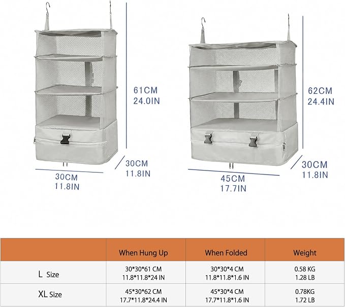TABITORA Portable Hanging Travel Shelves Bag Packing Cube Organizer Suitcase Storage Large Capacity - Image 2