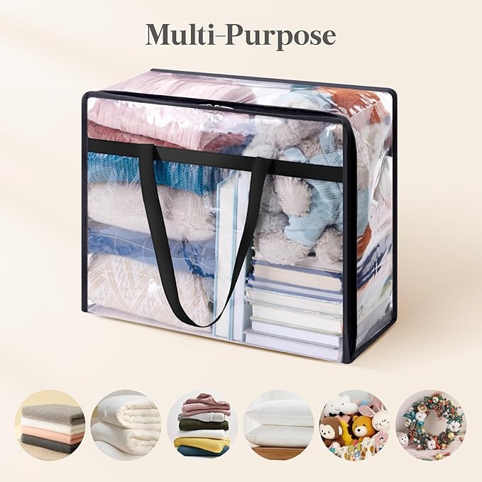 Lifewit 4 Pack Clear Clothes Storage Bags, 45L Plastic Blanket Storage Bag, Vinyl Foldable Moving Bags with Zipper, Closet Organizers and Storage Containers for Bedding, Duvet, Comforter - Image 5