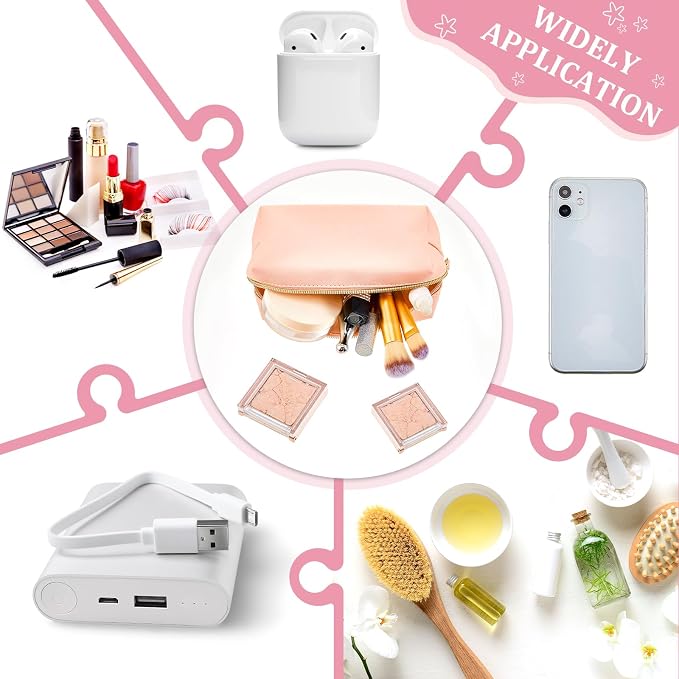 24 Pcs Preppy Makeup Bag PU Leather Cosmetic Bag with Zipper Plain Cosmetic Pouch Waterproof Toiletry Makeup Pouch for Women Bridal Shower Favors Traveling Organizer(Light Pink, Beige) - Image 4